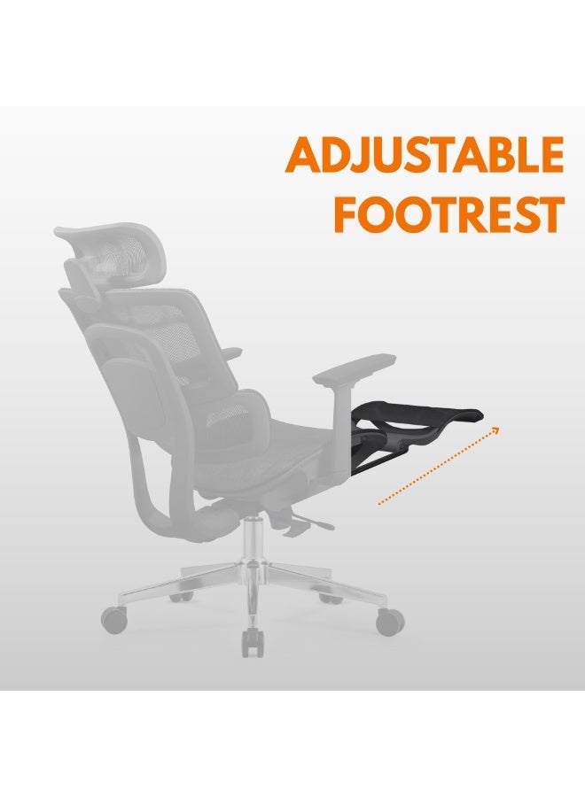 Sky Land Skyland  Ergonomic Office Chair – High-Back Mesh, Reclining System with Footrest, Adjustable Lumbar Support – 2D Headrest, Backrest Height, Seat Depth, 3D PU Armrests, Metal Base - Image 3